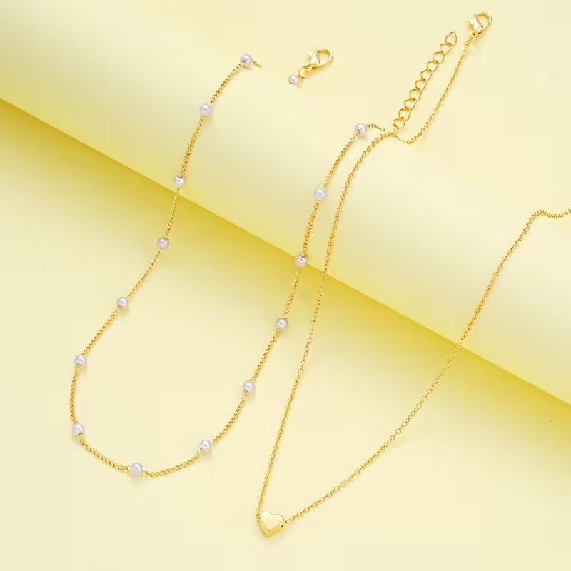 3pcs Simple Heart-Shaped Faux Necklace and Bracelet Set for Women