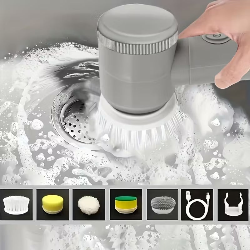 5 Brush Heads Rechargeable Cleaning Brush Cordless Handheld - 3AAA Cleaning Brush