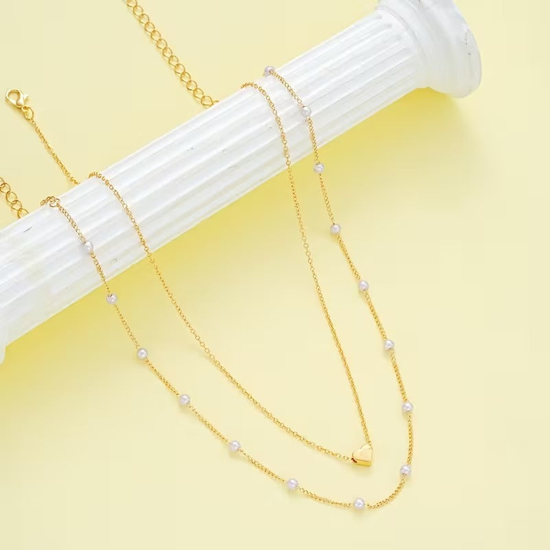 3pcs Simple Heart-Shaped Faux Necklace and Bracelet Set for Women