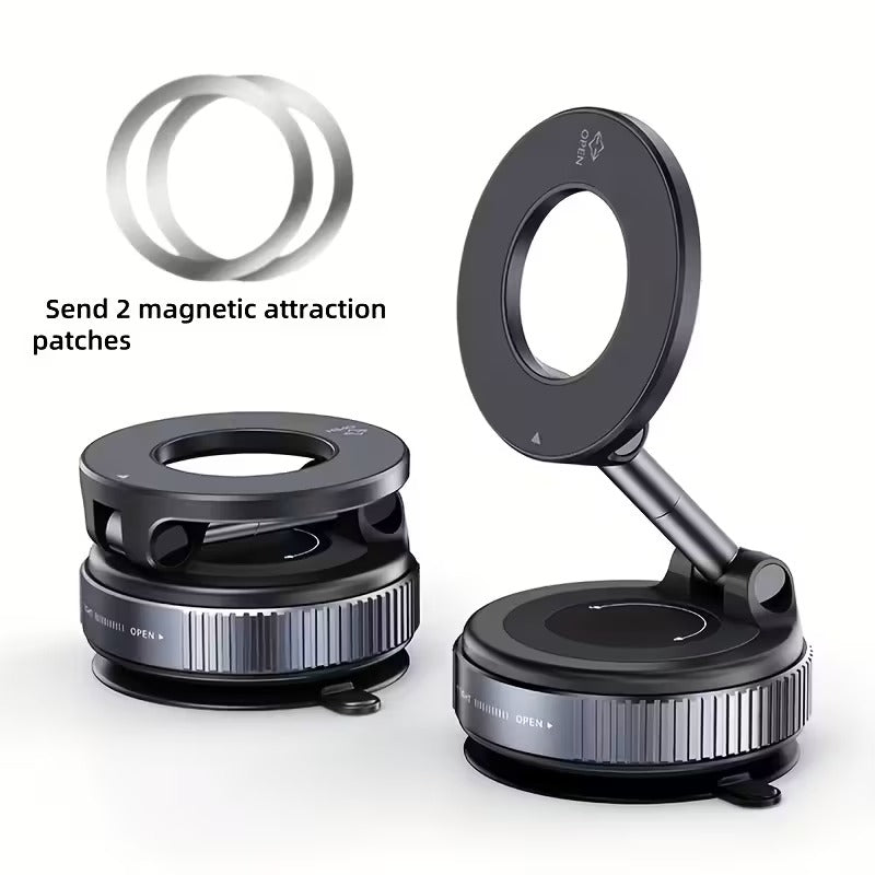 Adjustable Vacuum Magnetic Phone Holder, 2025 Phone Holder, 360° Rotating & Foldable Phone Mount for Car Gym Mirror Desk Kitchen (Black)