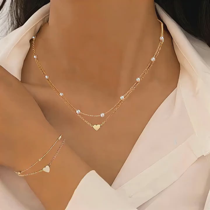 3pcs Simple Heart-Shaped Faux Necklace and Bracelet Set for Women